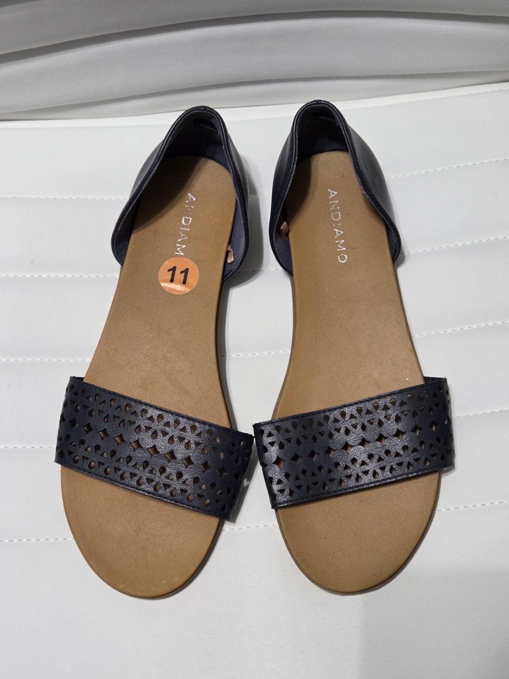 Andiamo Navy Blue Laser-Cut D'Orsay Flat Sandals — Women's Size 11